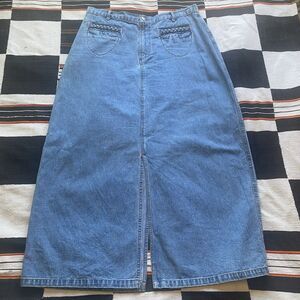 Vintage Bleu Bayou Denim Maxi Jean Skirt. Pockets. Size XL. 100% Cotton. Boho.